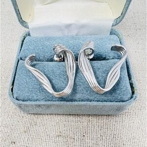 Vintage Carl Art 10k White Gold Modernist Design Post Earrings 6 Grams